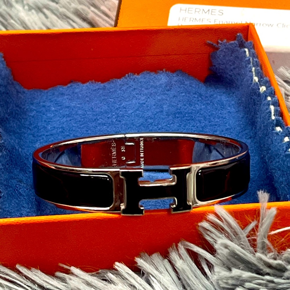 Hermes Clic Clac H Narrow Silver and Black Bracelet